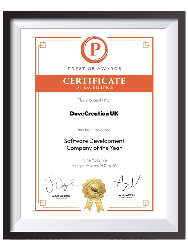 Software developer of the year 2025 award for DoveCreation UK in York